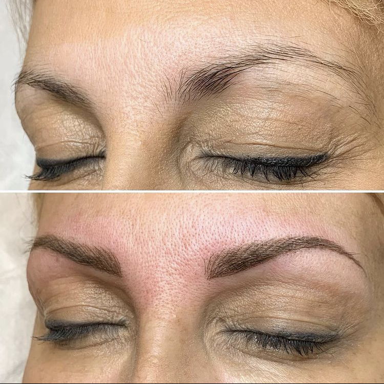 Före och efter powder brows hos Salong Mimmi i Borås