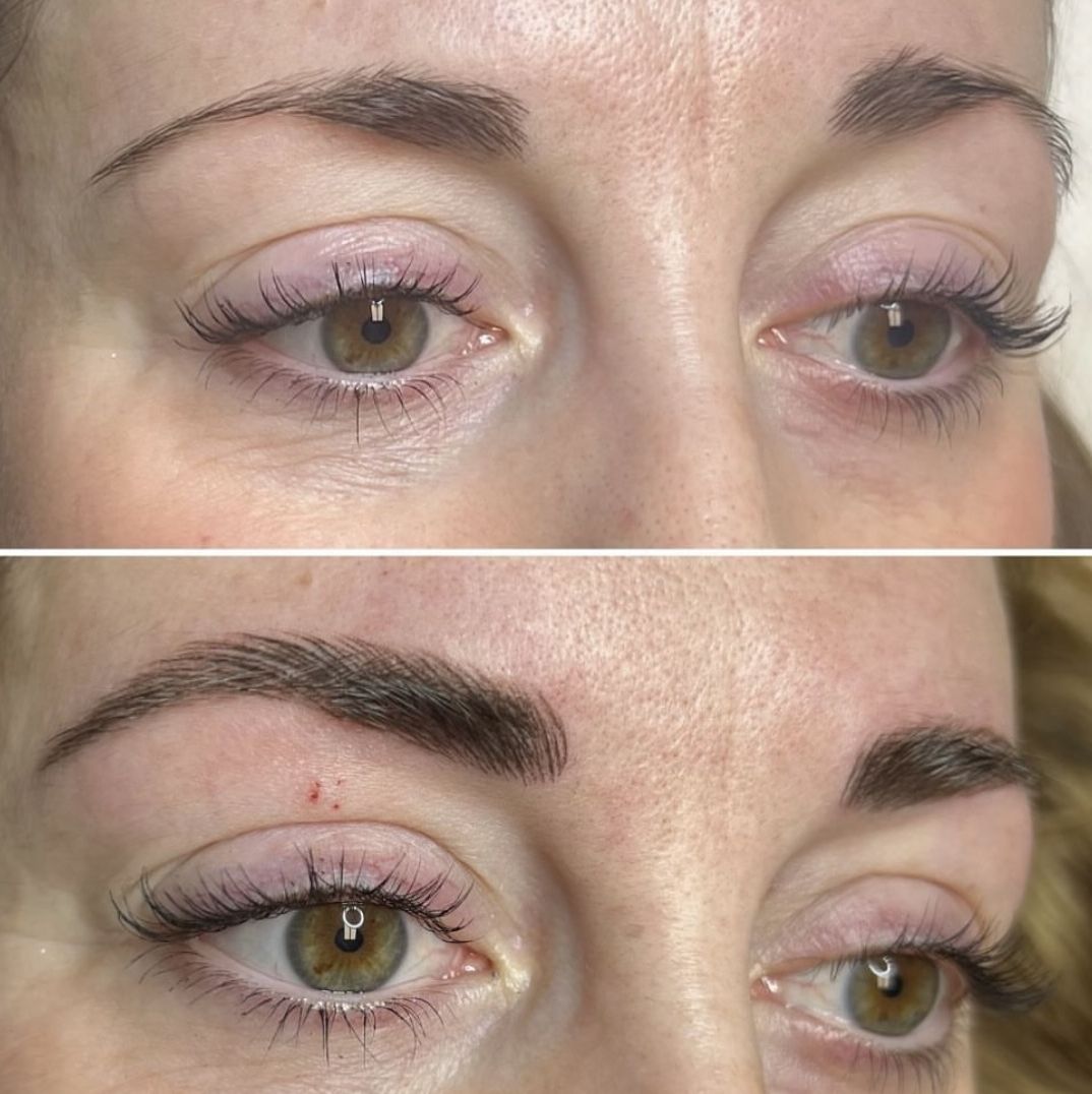 Före och efter powder brows hos Salong Mimmi i Borås